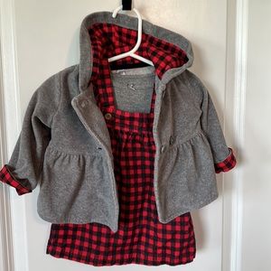 4 pieces , corduroy red black overall dress